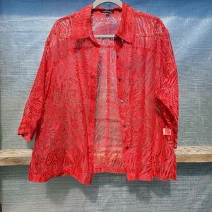 Notations Sheer 3/4 sleeve button up blouse